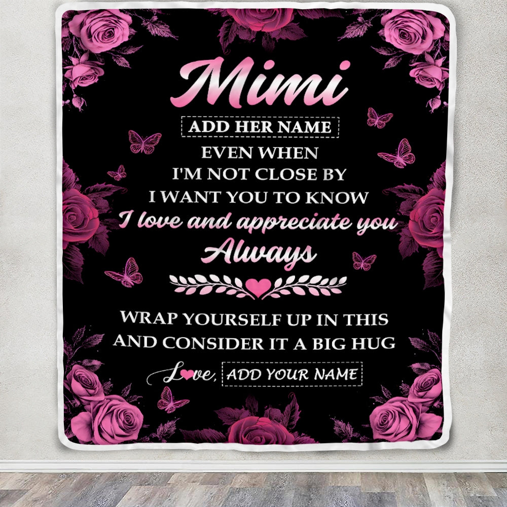 Personalized To My Mimi Gifts From Granddaughter Grandson Blanket Rose Floral It A Big Hug Birthday Gift Idea For Mimi Gifts Christmas Custom Fleece Blanket | siriusteestore