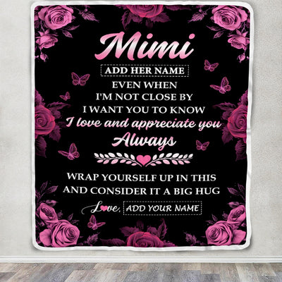 Personalized To My Mimi Gifts From Granddaughter Grandson Blanket Rose Floral It A Big Hug Birthday Gift Idea For Mimi Gifts Christmas Custom Fleece Blanket | siriusteestore