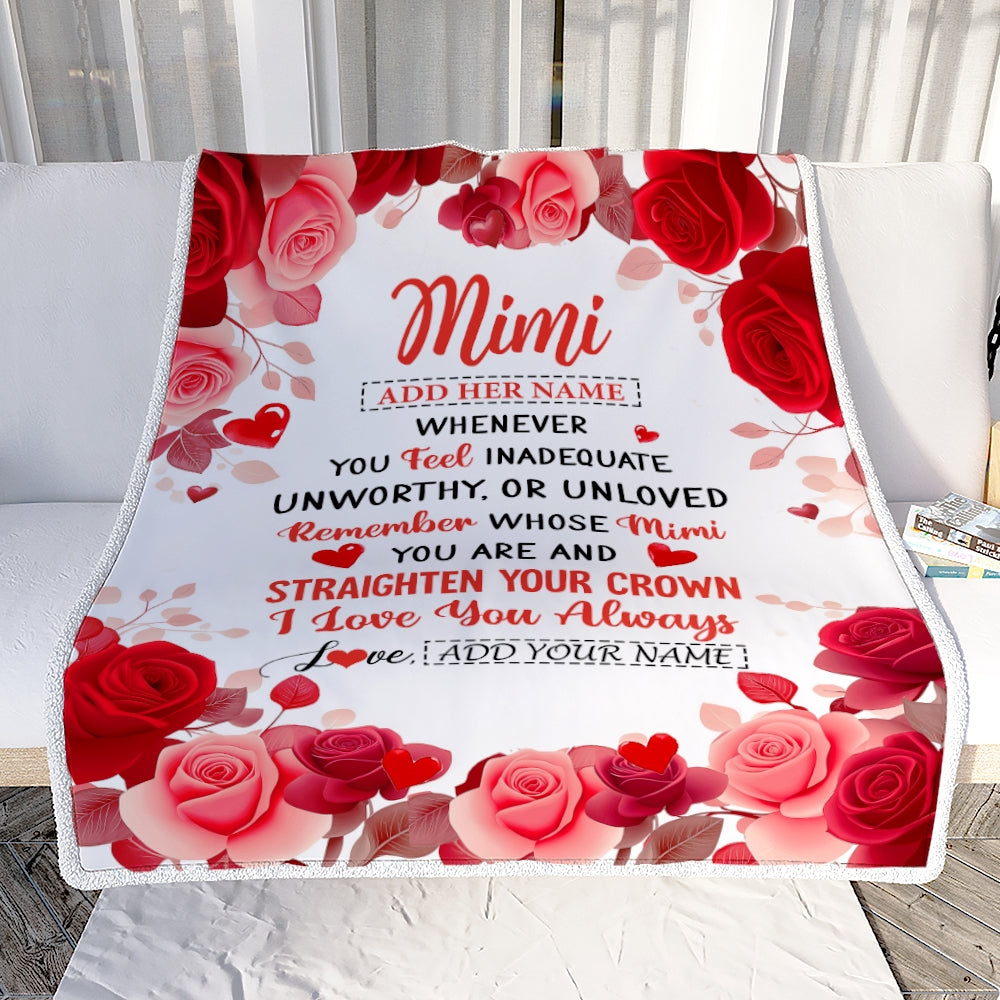 Personalized To My Mimi Gifts From Granddaughter Grandson Blanket Rose Flower Anniversary Birthday Gifts Mimi Mothers Day Christmas Custom Fleece Throw Blanket | siriusteestore