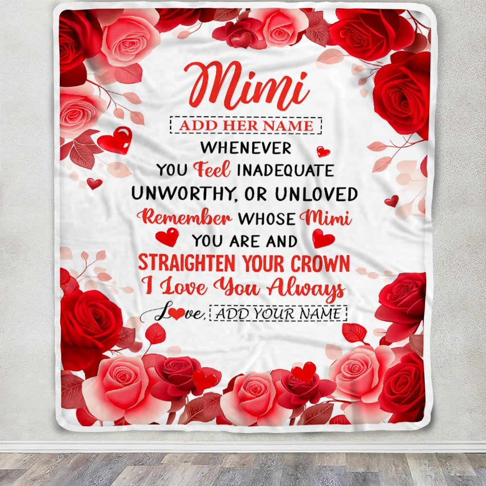 Personalized To My Mimi Gifts From Granddaughter Grandson Blanket Rose Flower Anniversary Birthday Gifts Mimi Mothers Day Christmas Custom Fleece Throw Blanket | siriusteestore