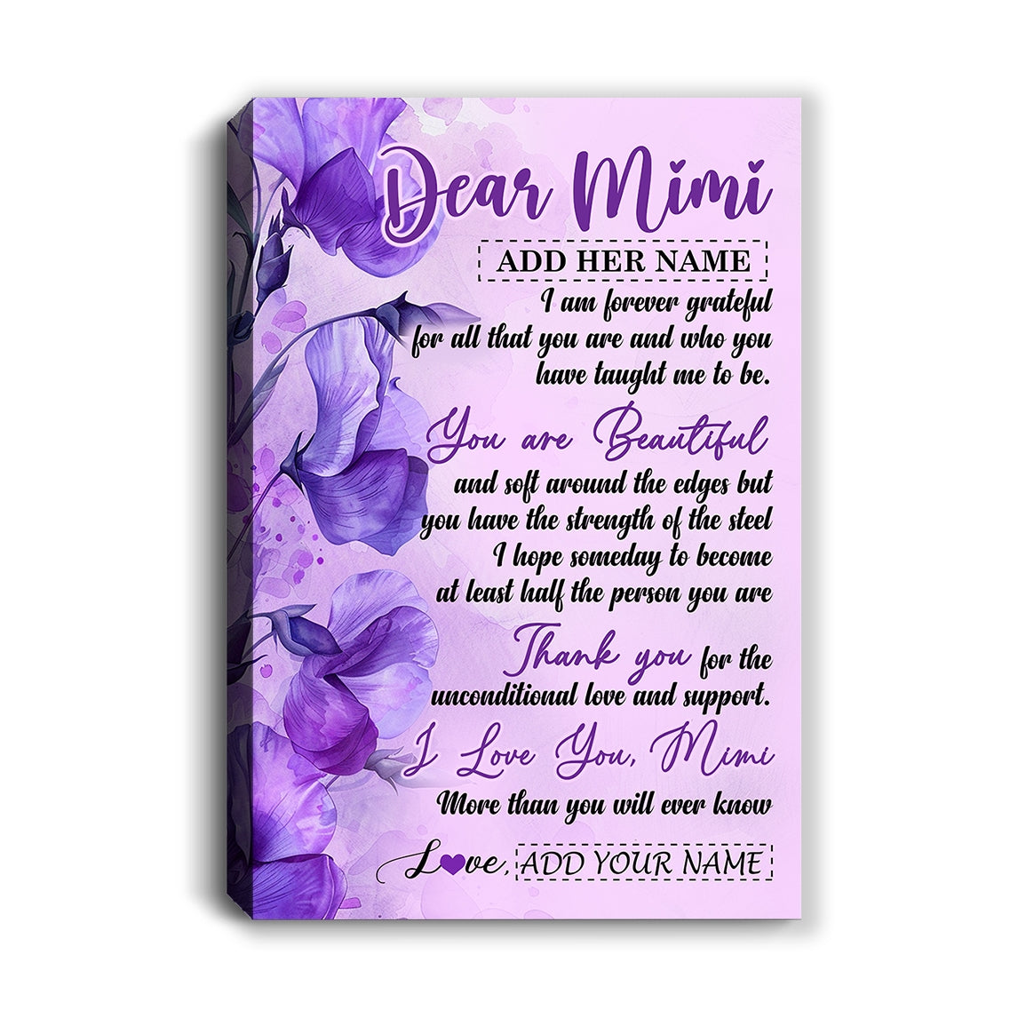 Personalized To My Mimi Gifts From Granddaughter Grandson Canvas Flower You Are Beautiful Gifts For Mimi Mothers Day Birthday Christmas Custom Print Framed Canvas | siriusteestore
