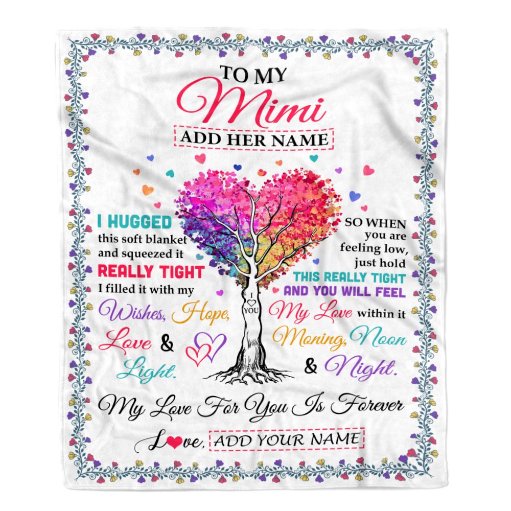 Personalized To My Mimi Gifts From Granddaughter Grandson Hugged Blanket Birthday Gifts For Mimi Mothers Day Thanksgiving Christmas Customized Fleece Blanket | siriusteestore