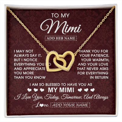 Interlocking Hearts Necklace 18K Yellow Gold Finish | 1 | Personalized To My Mimi Gifts From Granddaughter Necklace Meaningful Jewelry Pendant Gifts For Mimi Mothers Day Birthday Christmas Custom Gift Box Message Card | https://siriusteestore.