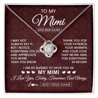 Love Knot Necklace 14K White Gold Finish | 1 | Personalized To My Mimi Gifts From Granddaughter Necklace Meaningful Jewelry Pendant Gifts For Mimi Mothers Day Birthday Christmas Custom Gift Box Message Card | https://siriusteestore.