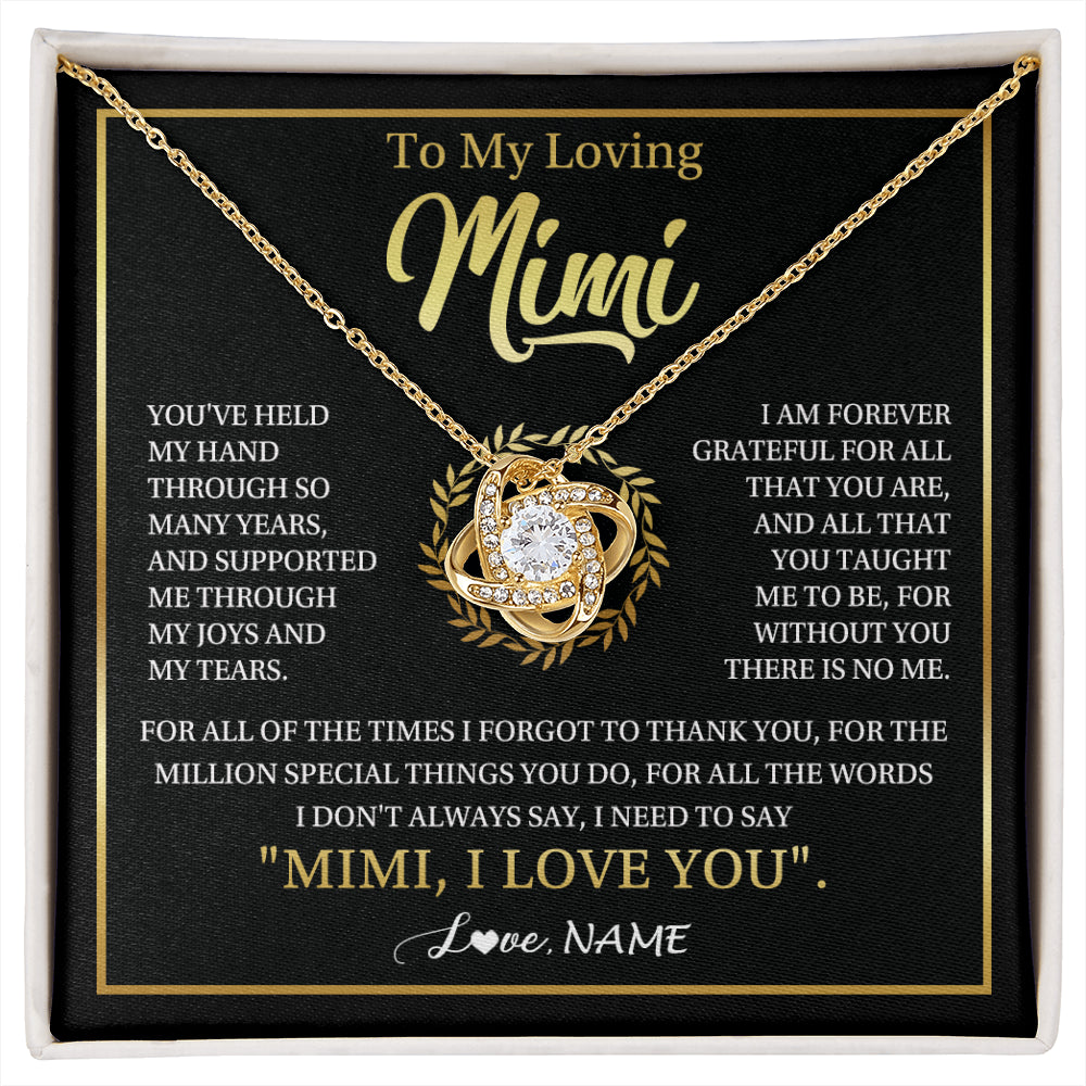 Love Knot Necklace 18K Yellow Gold Finish | 1 | Personalized To My Mimi Gifts Necklace From Granddaughter Grandson Grateful Thank You Mimi Birthday Mothers Day Christmas Customized Gift Box Message Card | siriusteestore