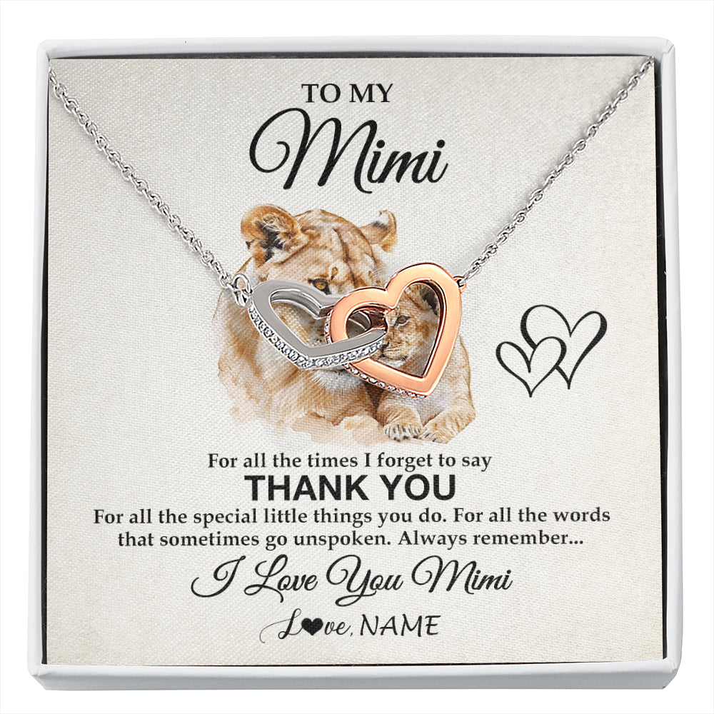 Interlocking Hearts Necklace Stainless Steel & Rose Gold Finish | 1 | Personalized To My Mimi Necklace From Granddaughter Thank You Lion Mimi Gift For Mothers Day Birthday Gift Christmas For Mimi Customized Gift Box Message Card | siriusteestore