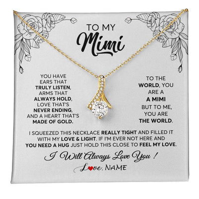 Alluring Beauty Necklace 18K Yellow Gold Finish | 1 | Personalized To My Mimi Necklace From Grandkids Granddaughter Hold This Close Feel My Love Mimi Birthday Mothers Day Christmas Customized Gift Box Message Card | siriusteestore