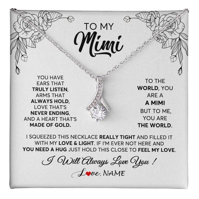Alluring Beauty Necklace 14K White Gold Finish | 1 | Personalized To My Mimi Necklace From Grandkids Granddaughter Hold This Close Feel My Love Mimi Birthday Mothers Day Christmas Customized Gift Box Message Card | siriusteestore