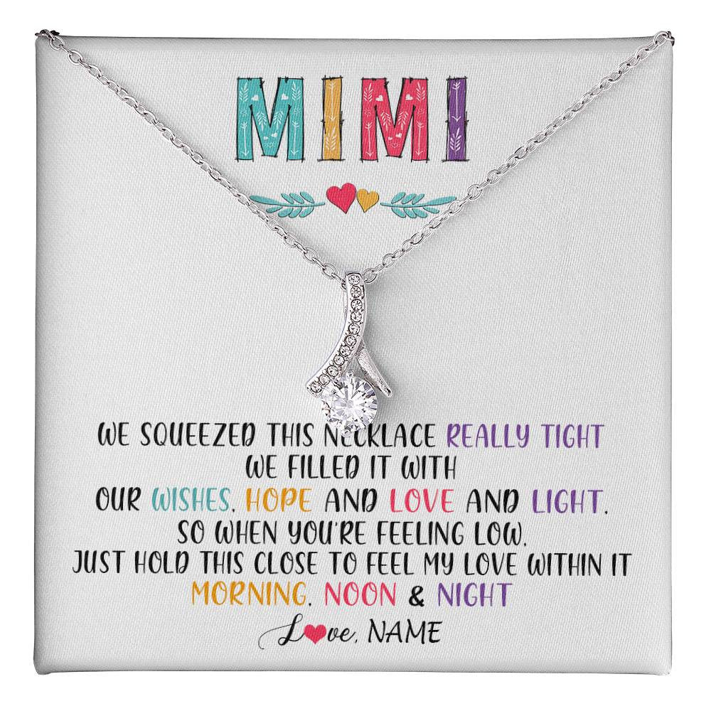 Alluring Beauty Necklace 14K White Gold Finish | 1 | Personalized To My Mimi Necklace From Grandkids Granddaughter We Squeezed This Necklace Mimi Birthday Mothers Day Christmas Customized Gift Box Message Card | siriusteestore