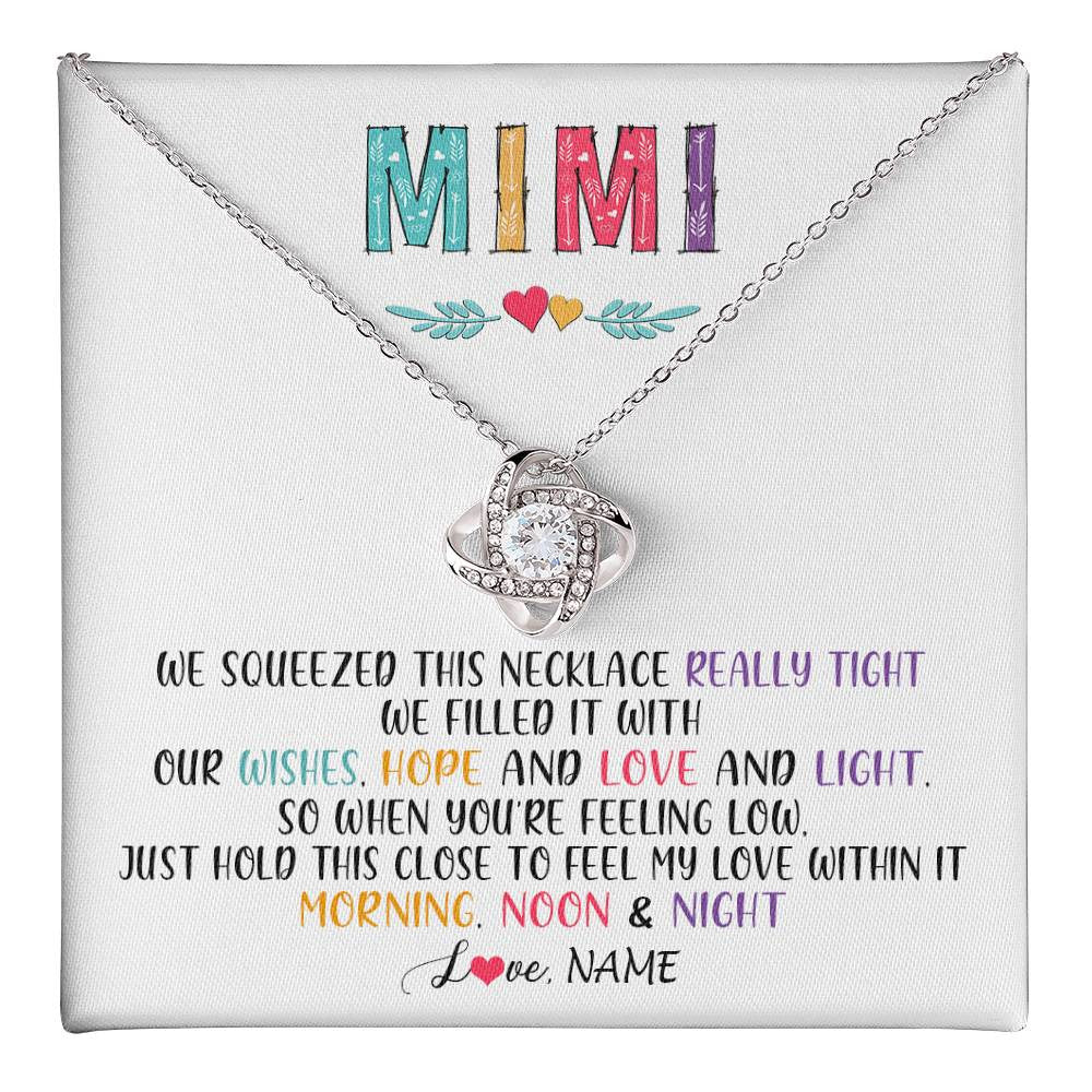 Love Knot Necklace 14K White Gold Finish | 1 | Personalized To My Mimi Necklace From Grandkids Granddaughter We Squeezed This Necklace Mimi Birthday Mothers Day Christmas Customized Gift Box Message Card | siriusteestore