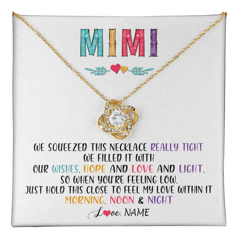 Love Knot Necklace 18K Yellow Gold Finish | 1 | Personalized To My Mimi Necklace From Grandkids Granddaughter We Squeezed This Necklace Mimi Birthday Mothers Day Christmas Customized Gift Box Message Card | siriusteestore