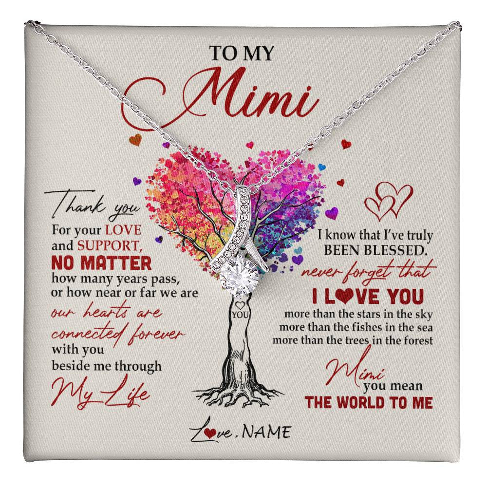 Alluring Beauty Necklace 14K White Gold Finish | 1 | Personalized To My Mimi Necklace From Grandkids Never Forget That I Love You You Mean The World Mimi Birthday Mothers Day Christmas Customized Gift Box Message Card | siriusteestore