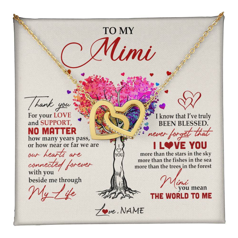 Interlocking Hearts Necklace 18K Yellow Gold Finish | 1 | Personalized To My Mimi Necklace From Grandkids Never Forget That I Love You You Mean The World Mimi Birthday Mothers Day Christmas Customized Gift Box Message Card | siriusteestore