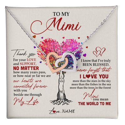 Interlocking Hearts Necklace Stainless Steel & Rose Gold Finish | 1 | Personalized To My Mimi Necklace From Grandkids Never Forget That I Love You You Mean The World Mimi Birthday Mothers Day Christmas Customized Gift Box Message Card | siriusteestore