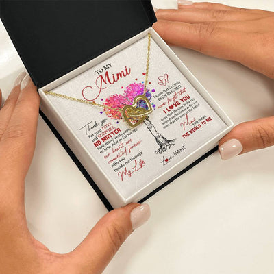 Interlocking Hearts Necklace 18K Yellow Gold Finish | 2 | Personalized To My Mimi Necklace From Grandkids Never Forget That I Love You You Mean The World Mimi Birthday Mothers Day Christmas Customized Gift Box Message Card | siriusteestore