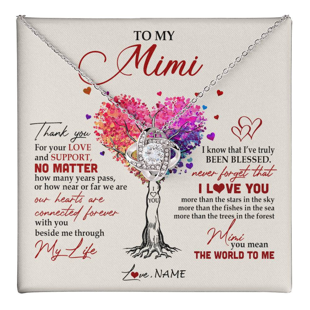 Love Knot Necklace 14K White Gold Finish | 1 | Personalized To My Mimi Necklace From Grandkids Never Forget That I Love You You Mean The World Mimi Birthday Mothers Day Christmas Customized Gift Box Message Card | siriusteestore