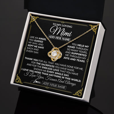 Love Knot Necklace 18K Yellow Gold Finish | 2 | Personalized To My Mimi Necklace Gifts Meaningful Gift To Mimi From Granddaughter Without You There Is No Me Mothers Day Birthday Custom Gift Box Message Card | https://siriusteestore.