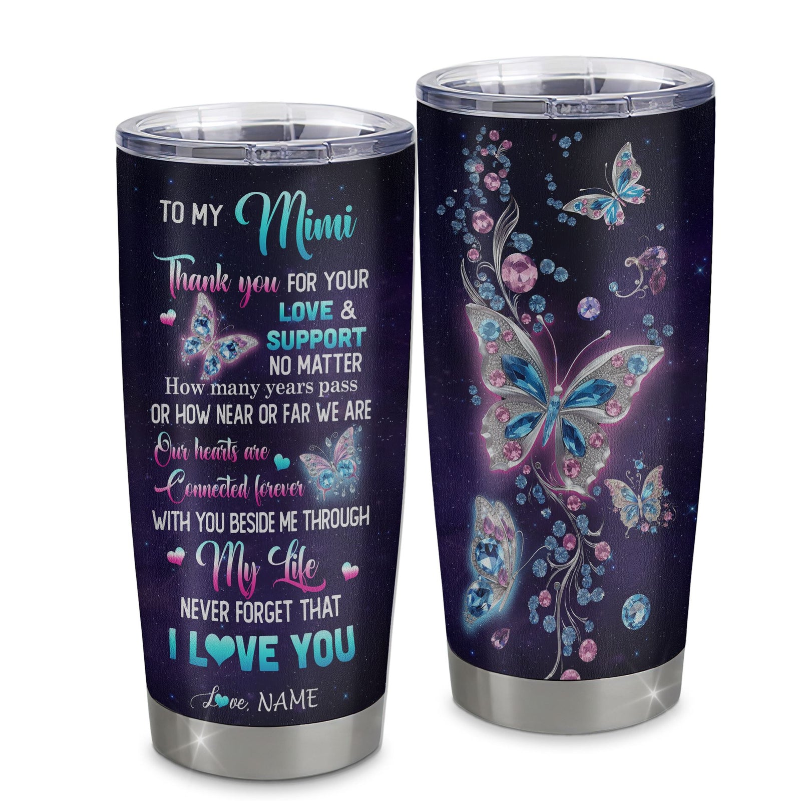 Personalized To My Mimi Tumbler From Grandkids Granddaughter Butterfly Thank You For Your Love Mimi Gift Birthday Mothers Day Christmas Custom Travel Mug | siriusteestore