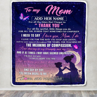 Personalized To My Mom Blanket From Daughter Night Sky Thank You Love You Mom Birthday Gifts Mothers Day Christmas Customized Fleece Throw Blanket | siriusteestore