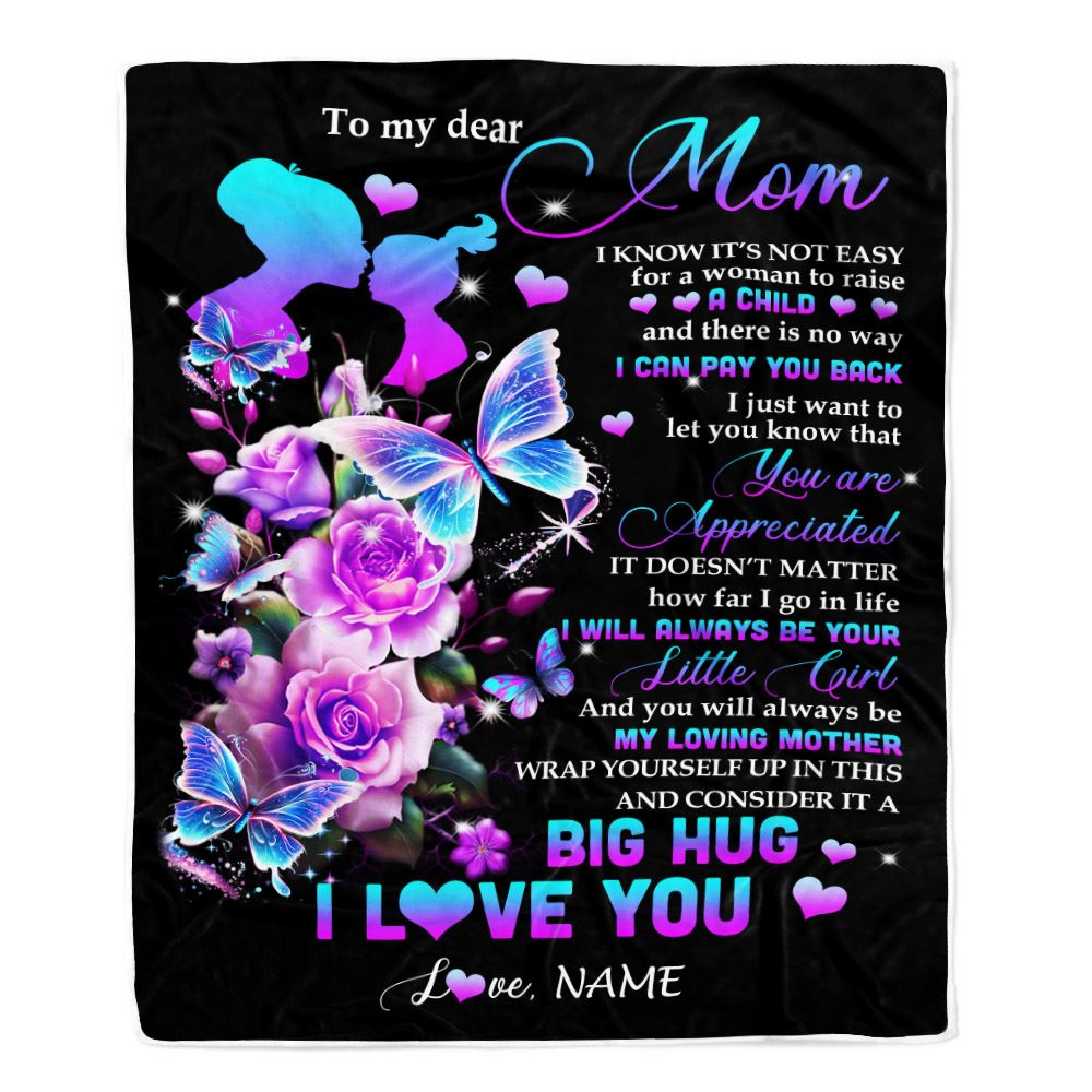 Personalized To My Mom Blanket From Daughter Rose Butterfly You Are Appriciated Mom Mother Birthday Mothers Day Christmas Customized Fleece Throw Blanket | siriusteestore