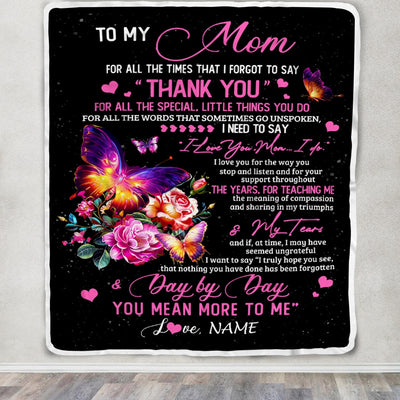 Personalized To My Mom Blanket From Daughter Son Flower Butterfly Thank You For All The Special Mom Birthday Mothers Day Customized Fleece Throw Blanket | siriusteestore