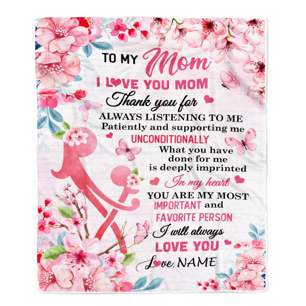 Personalized To My Mom Blanket From Daughter Son I Love You Mom Thank You For Birthday Gift For Mom Mothers Day Christmas Customized Bed Fleece Throw Blanket | siriusteestore
