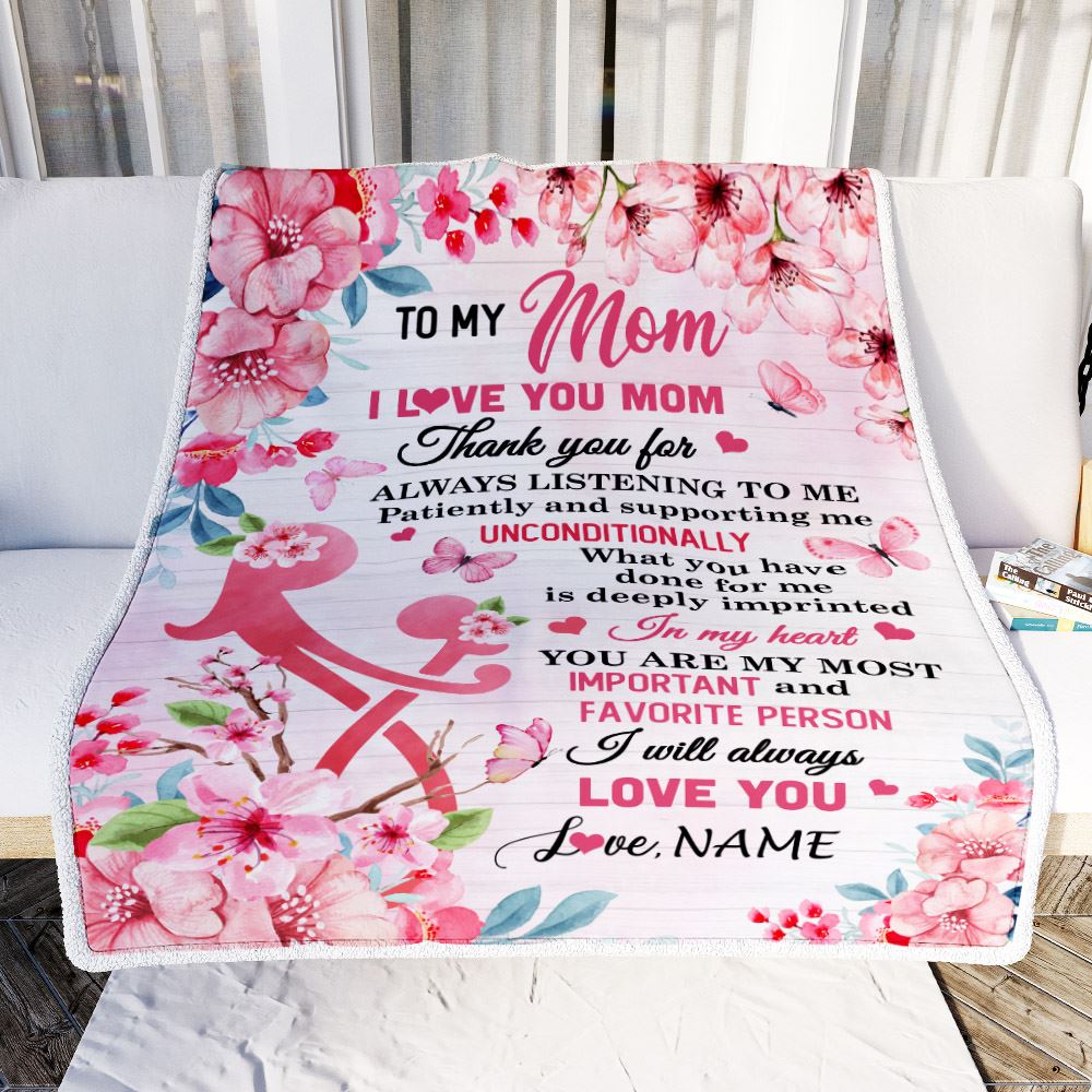 Personalized To My Mom Blanket From Daughter Son I Love You Mom Thank You For Birthday Gift For Mom Mothers Day Christmas Customized Bed Fleece Throw Blanket | siriusteestore