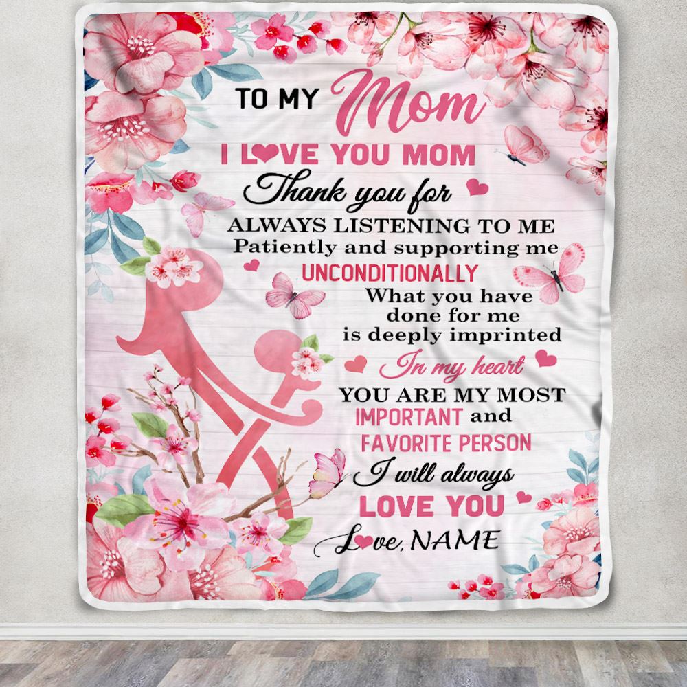 Personalized To My Mom Blanket From Daughter Son I Love You Mom Thank You For Birthday Gift For Mom Mothers Day Christmas Customized Bed Fleece Throw Blanket | siriusteestore