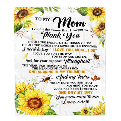 Personalized To My Mom Blanket From Daughter Son Sunflower Thank You I Love You Mom Birthday Mothers Day Christmas Customized Gift Fleece Blanket | siriusteestore