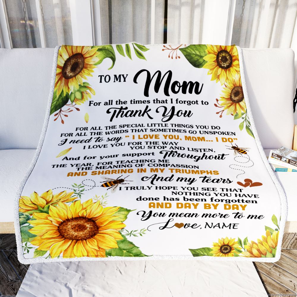 Personalized To My Mom Blanket From Daughter Son Sunflower Thank You I Love You Mom Birthday Mothers Day Christmas Customized Gift Fleece Blanket | siriusteestore