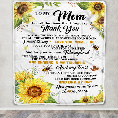 Personalized To My Mom Blanket From Daughter Son Sunflower Thank You I Love You Mom Birthday Mothers Day Christmas Customized Gift Fleece Blanket | siriusteestore