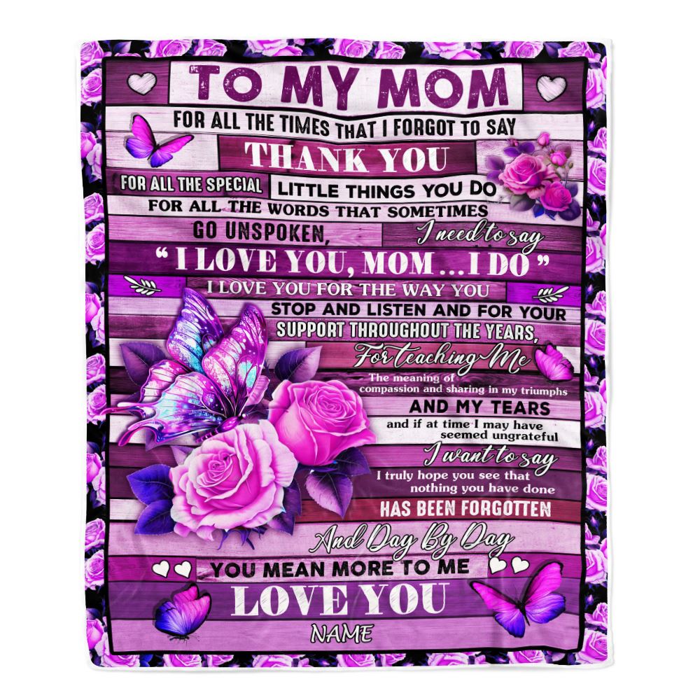 Personalized To My Mom Blanket From Daughter Son Wood Butterfly You Mean More To Me Mom Birthday Mothers Day Christmas Customized Fleece Throw Blanket | siriusteestore