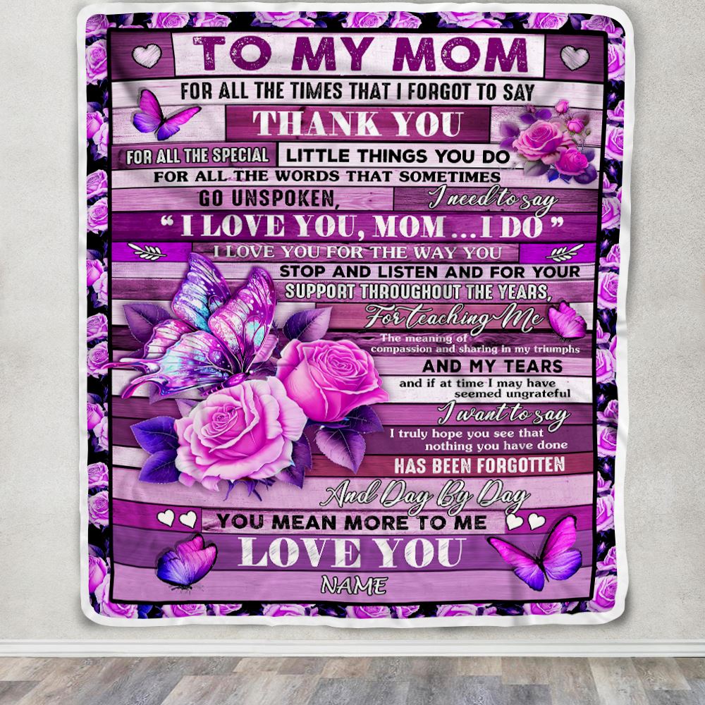 Personalized To My Mom Blanket From Daughter Son Wood Butterfly You Mean More To Me Mom Birthday Mothers Day Christmas Customized Fleece Throw Blanket | siriusteestore