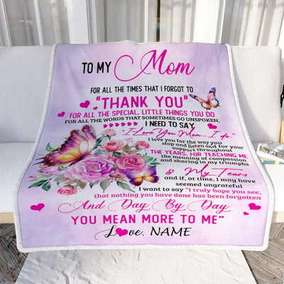 Personalized To My Mom Blanket From Daughter Son Wood Floral Butterfly Thank You I Love You Mom Birthday Mothers Day Christmas Customized Fleece Throw Blanket | siriusteestore