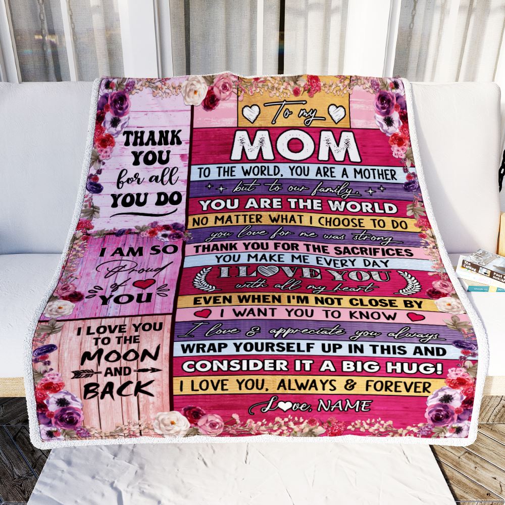 Personalized To My Mom Blanket From Daughter Son Wood Floral Thank You I Love You Mom Mother Birthday Mothers Day Christmas Customized Fleece Throw Blanket | siriusteestore