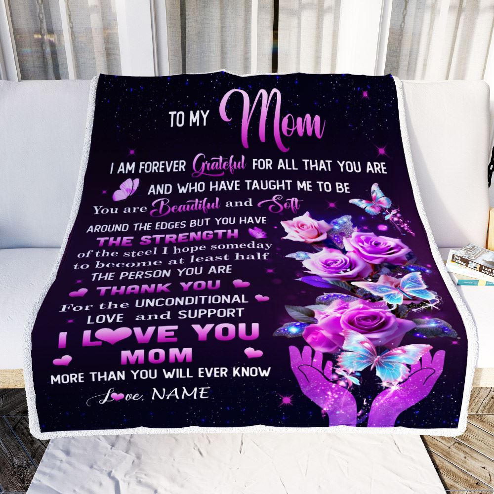 Personalized To My Mom Blanket From Daughter Thank You For Love Butterfly Mom Birthday Mothers Day Thanksgiving Christmas Customized Gift Fleece Throw Blanket | siriusteestore
