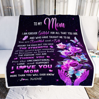 Personalized To My Mom Blanket From Daughter Thank You For Love Butterfly Mom Birthday Mothers Day Thanksgiving Christmas Customized Gift Fleece Throw Blanket | siriusteestore