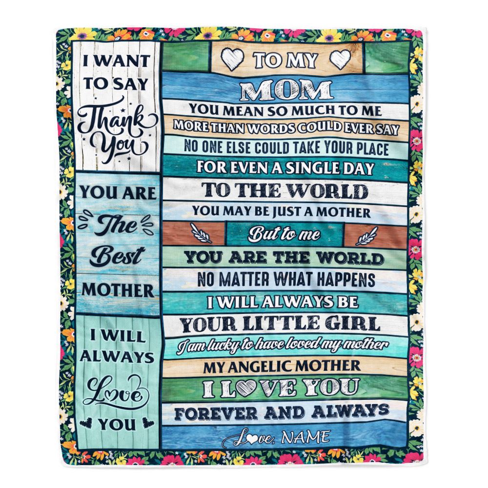 Personalized To My Mom Blanket From Daughter Wood Thank You My Angelic Mother Birthday Mothers Day Thanksgiving Christmas Customized Gift Fleece Blanket | siriusteestore