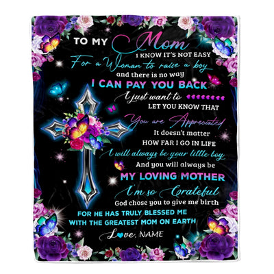Personalized To My Mom Blanket From Son Letter Love You Cross Christian Mom Birthday Mothers Day Thanksgiving Christmas Customized Fleece Blanket | siriusteestore