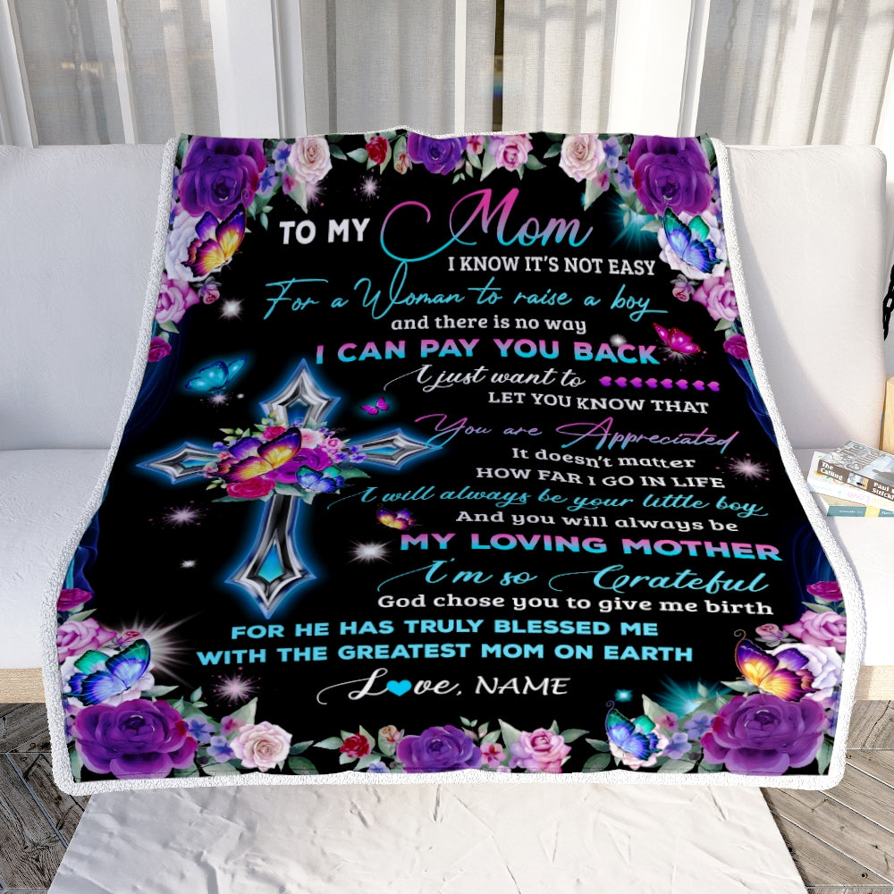 Personalized To My Mom Blanket From Son Letter Love You Cross Christian Mom Birthday Mothers Day Thanksgiving Christmas Customized Fleece Blanket | siriusteestore