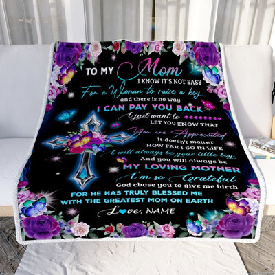 Personalized To My Mom Blanket From Son Letter Love You Cross Christian Mom Birthday Mothers Day Thanksgiving Christmas Customized Fleece Blanket | siriusteestore