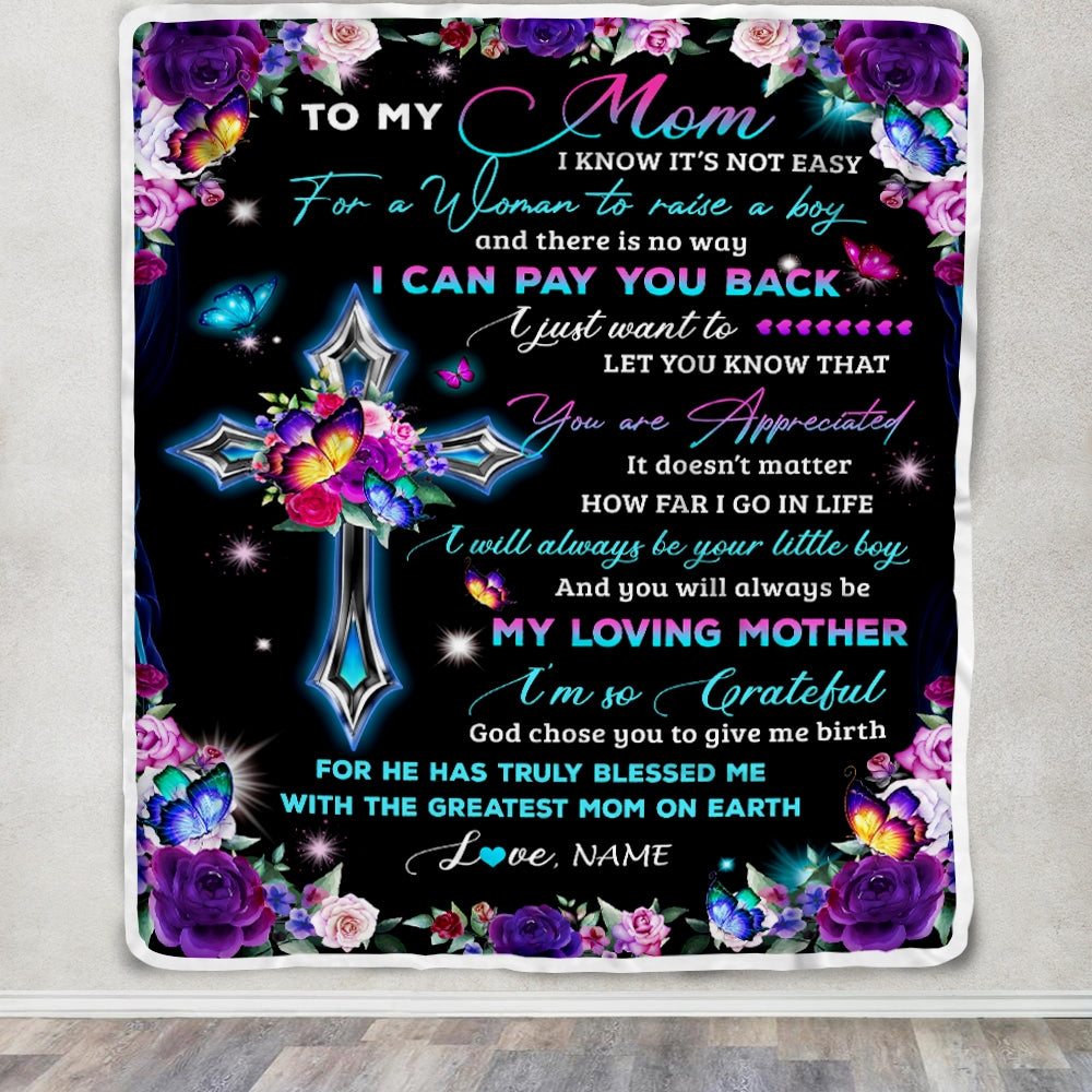 Personalized To My Mom Blanket From Son Letter Love You Cross Christian Mom Birthday Mothers Day Thanksgiving Christmas Customized Fleece Blanket | siriusteestore
