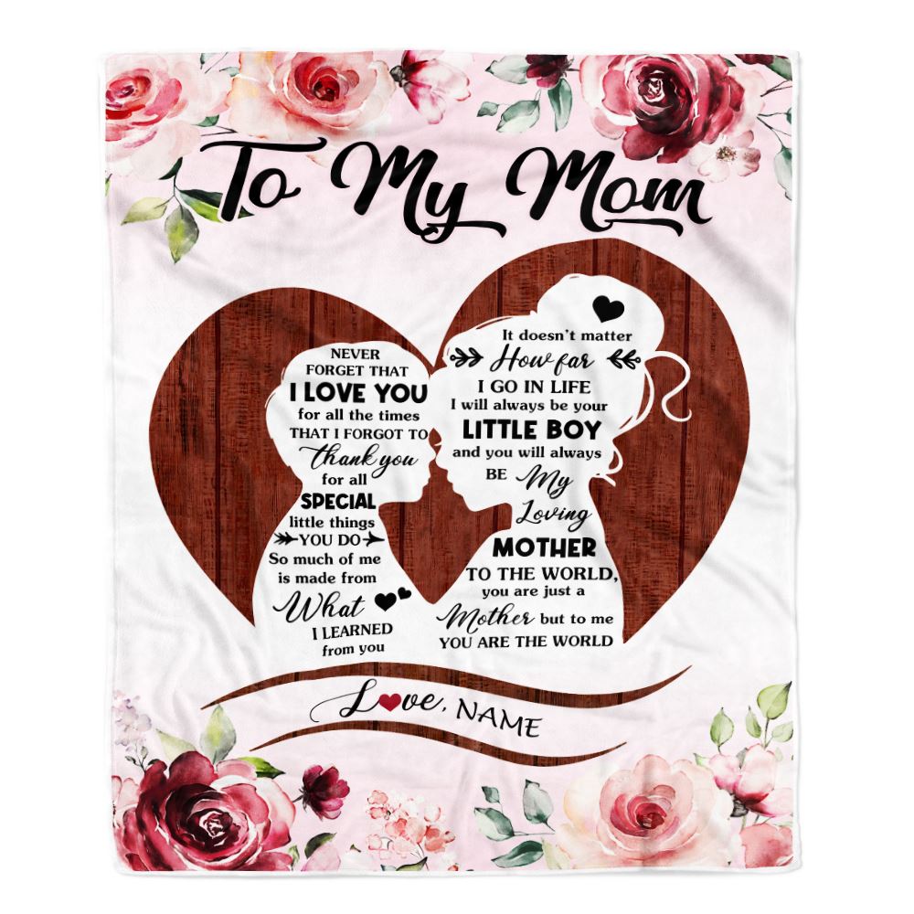 Personalized To My Mom Blanket From Son Never Forget I Love You Heart Flower Mom Mother Birthday Mothers Day Christmas Customized Bed Fleece Throw Blanket | siriusteestore