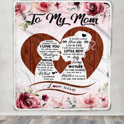 Personalized To My Mom Blanket From Son Never Forget I Love You Heart Flower Mom Mother Birthday Mothers Day Christmas Customized Bed Fleece Throw Blanket | siriusteestore