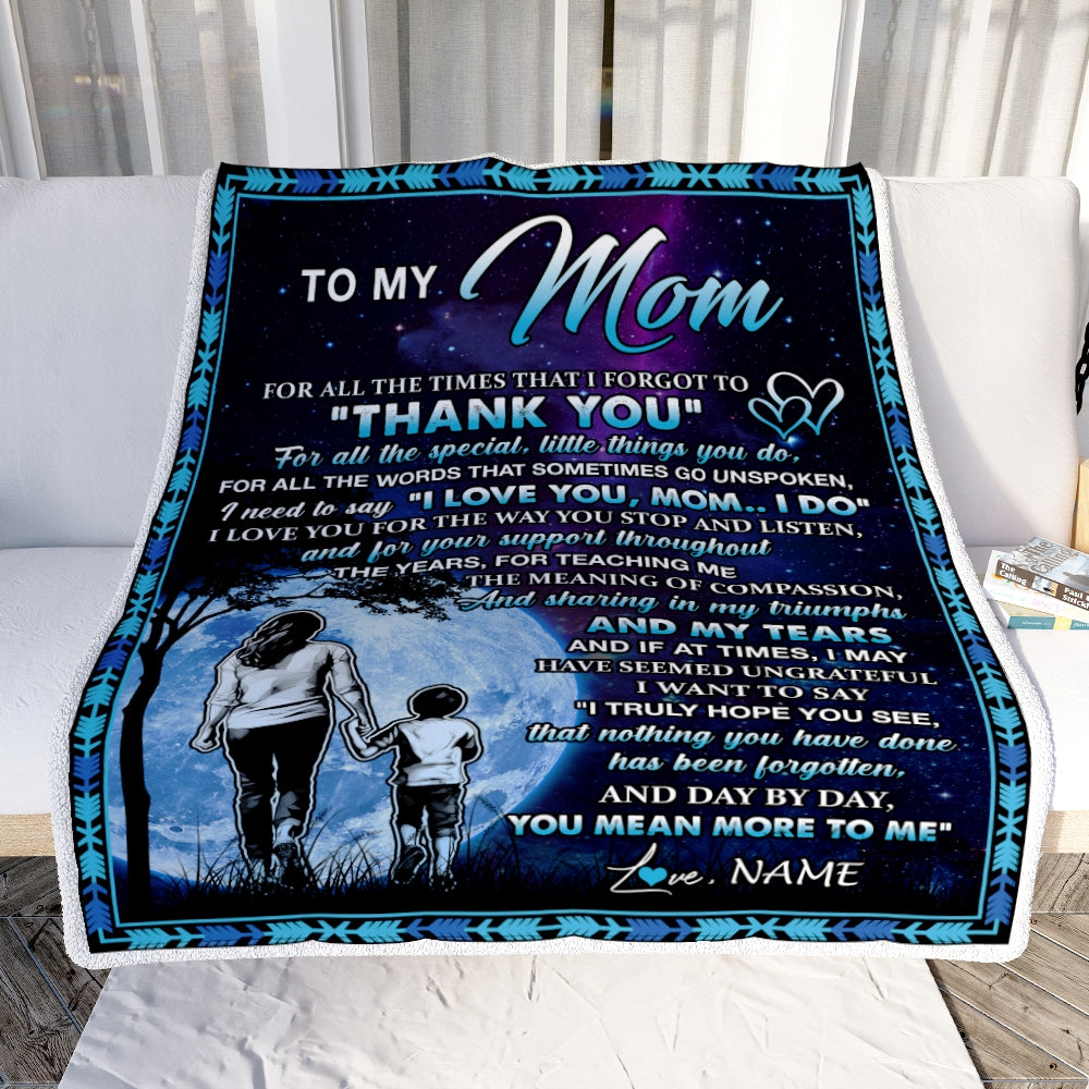 Personalized To My Mom Blanket From Son Thank You Day By Day Mom Birthday Mothers Day Thanksgiving Christmas Customized Bed Fleece Throw Blanket | siriusteestore