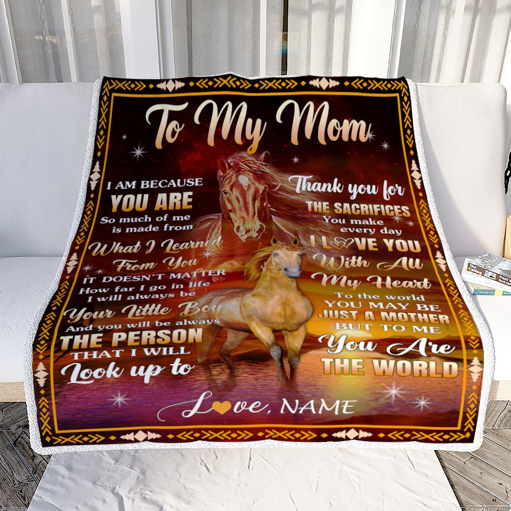 Personalized To My Mom Blanket From Son Thank You For The Sacrifices Horse Mom Birthday Mothers Day Thanksgiving Christmas Customized Fleece Throw Blanket | siriusteestore