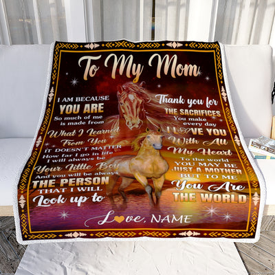Personalized To My Mom Blanket From Son Thank You For The Sacrifices Horse Mom Birthday Mothers Day Thanksgiving Christmas Customized Fleece Throw Blanket | siriusteestore