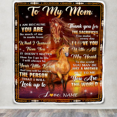 Personalized To My Mom Blanket From Son Thank You For The Sacrifices Horse Mom Birthday Mothers Day Thanksgiving Christmas Customized Fleece Throw Blanket | siriusteestore