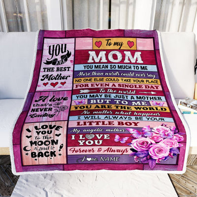 Personalized To My Mom Blanket From Son Wood Butterfly Love My Angelic Mother Birthday Mothers Day Thanksgiving Christmas Customized Gift Fleece Blanket | siriusteestore
