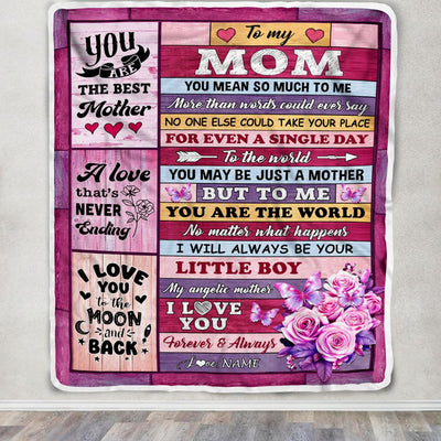 Personalized To My Mom Blanket From Son Wood Butterfly Love My Angelic Mother Birthday Mothers Day Thanksgiving Christmas Customized Gift Fleece Blanket | siriusteestore